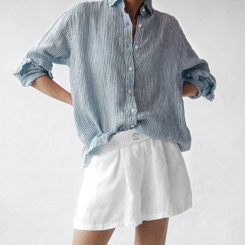 Multistrip Linen Shirt Dress Multicolor