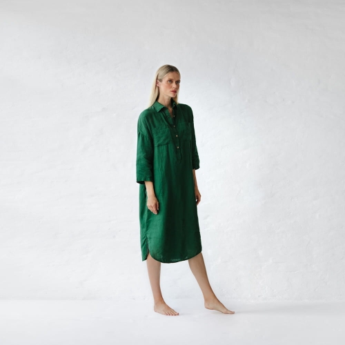 Linen shirt dress green Linen shirt dress green