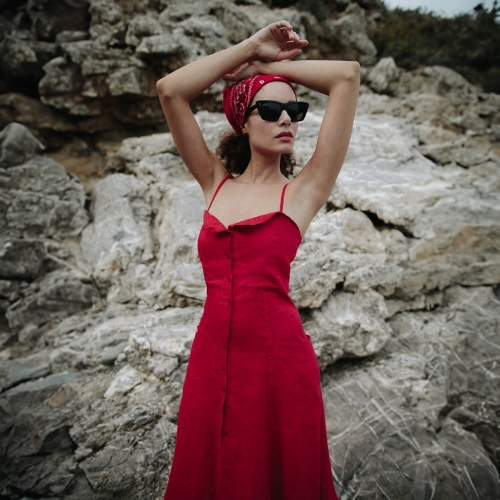 Lniana sukienka Naito czerwona