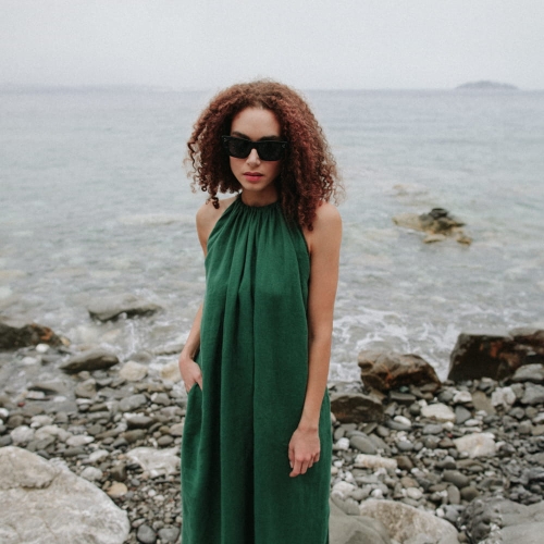 Linen dress Izumi green Seaside Tones Linen dress Izumi green Seaside Tones