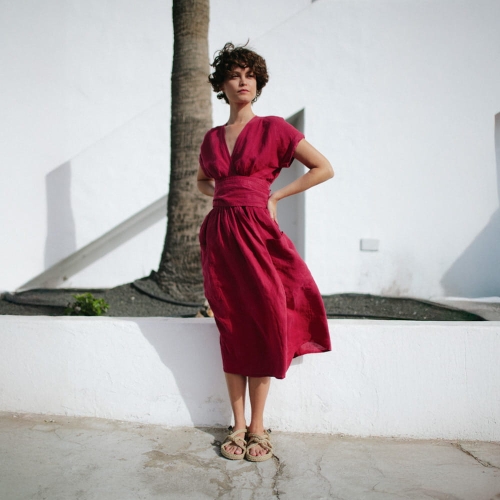 chinese dress ladies Natural Linen Wrap Dress