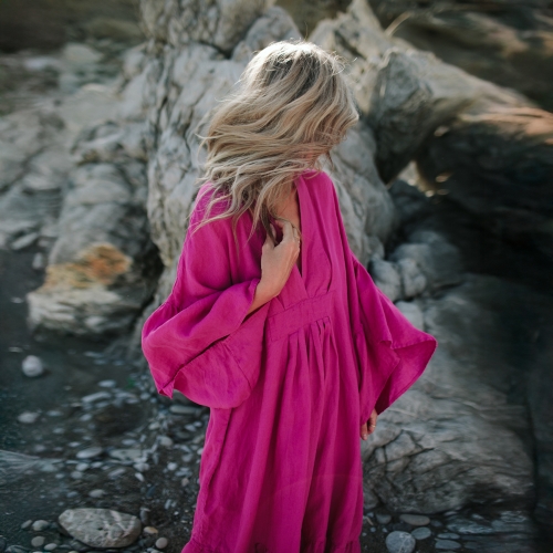 Linen dress Sea neon pink