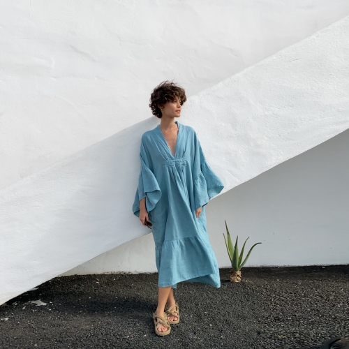 sky blue linen dress Sea Black tie bachelorette party woman party dresses Size:40/L Perfect for homecoming
