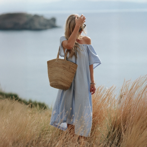 Linen dress boho blue