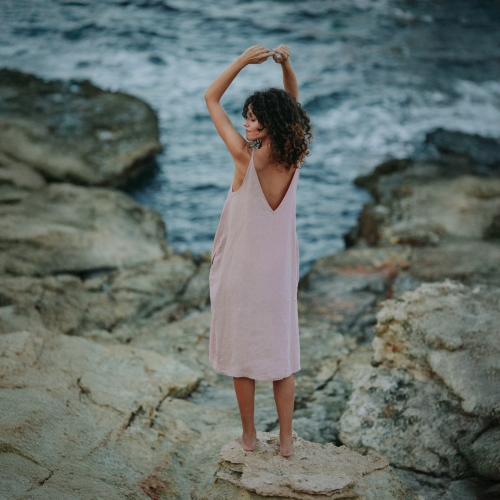 Linen dress Nanami midi dusty pink