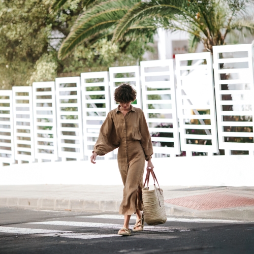 linen dress beige Large linen dress - ELLEN
